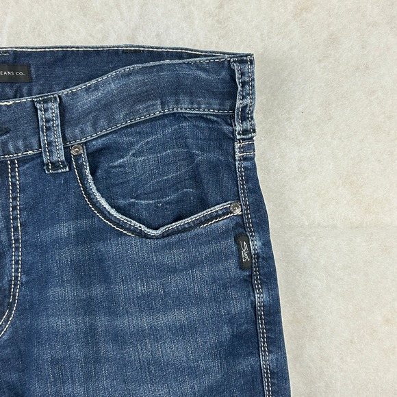 Silver Jeans Men 36x32* Eddie Straight Medium Wash Stretch Denim Faded Whiskered - Picture 7 of 15